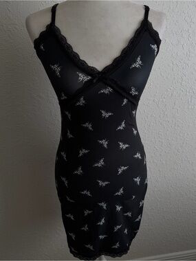 H&M Black Slip Dress with White Butterfly Motif